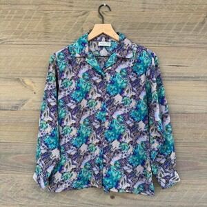 Vintage 70s/80s Fashion Star Abstract Loop Collar Button Up Blouse